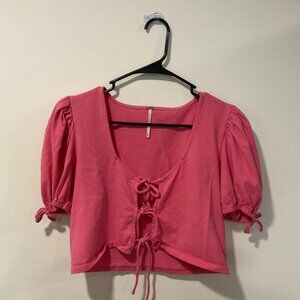 Pink tie front crop top by Free People Size M